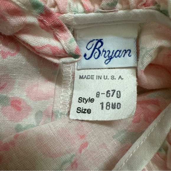Vintage Bryan Pastel Pink Floral Baby Girl Dress Short Sleeve Ruffle 18M USA - Picture 4 of 5